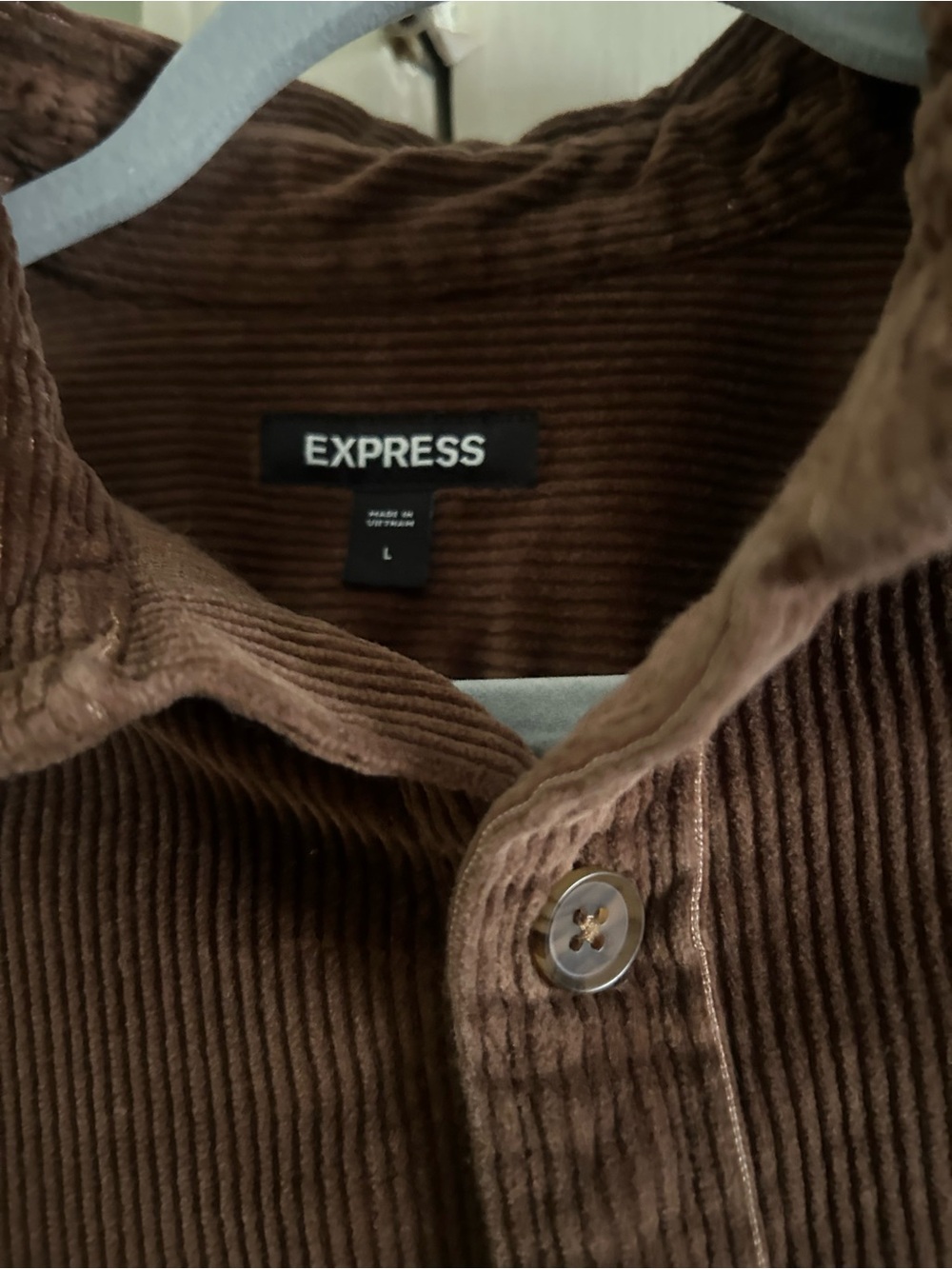 Title: Express Men’s Brown Corduroy Long Sleeve Button-Down Shirt - Size Large